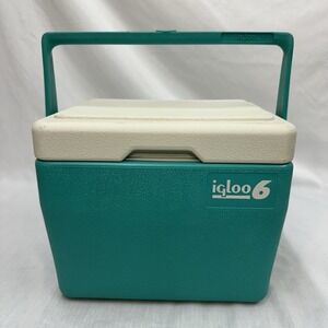 VTG Cooler Igloo 6 Pack & Cool Lunch Retro Teal Aqua Hard sides & lid tray 1988